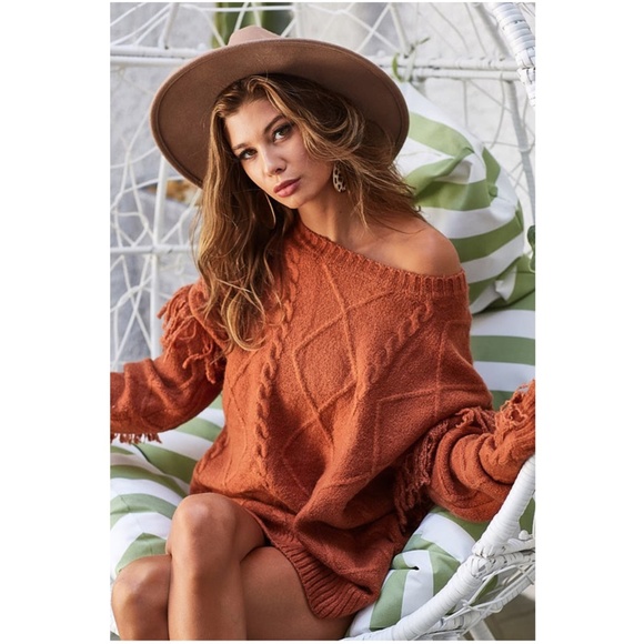 024 Cozy Pink Fringe detail Sweater Top - Picture 3 of 7